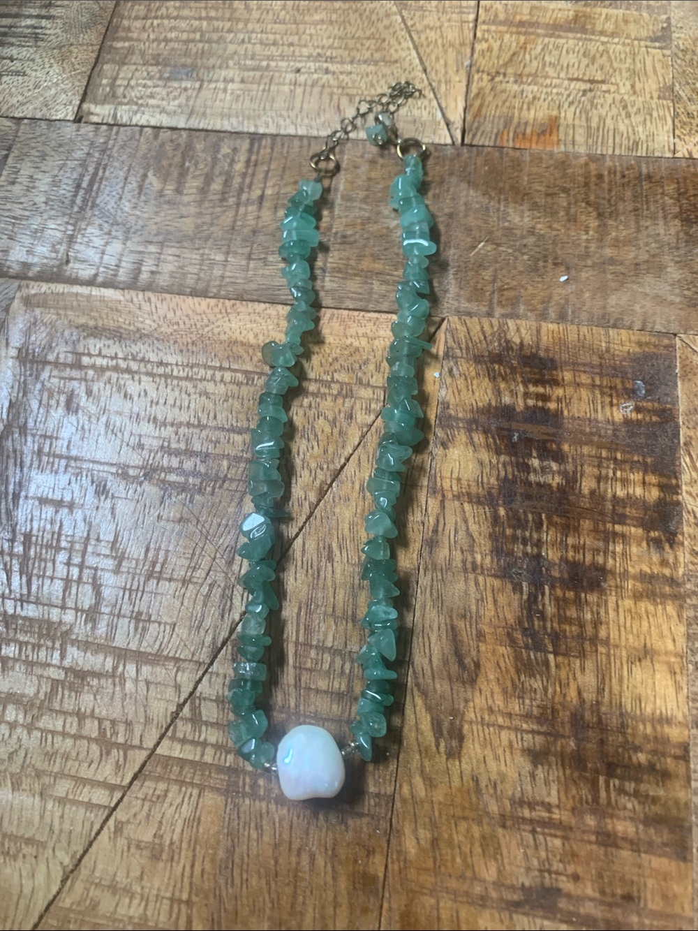 Green Adventurine Beaded Necklace with Pearl Nugget Accent